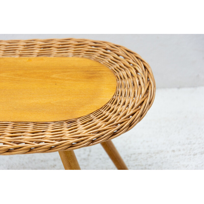 Mid century rattan stool by Jan Kalous for Úluv, Czechoslovakia 1960s