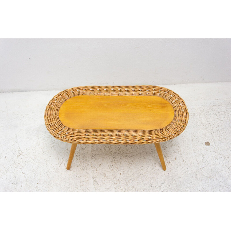 Mid century rattan stool by Jan Kalous for Úluv, Czechoslovakia 1960s