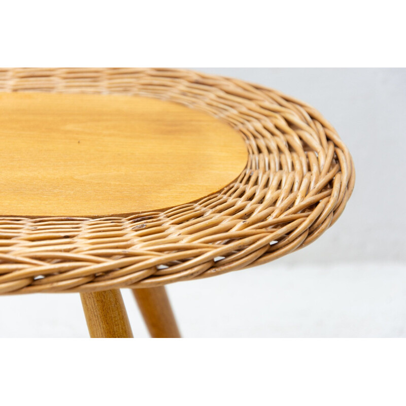 Mid century rattan stool by Jan Kalous for Úluv, Czechoslovakia 1960s