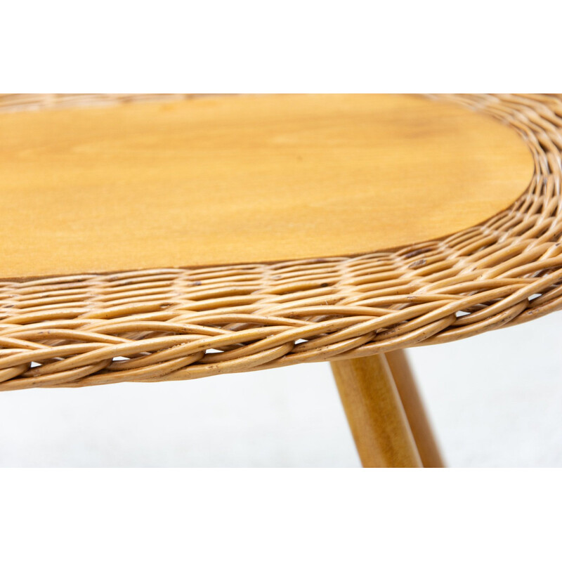 Vintage Rattan Hocker von Jan Kalous für Úluv, Tschechoslowakei 1960