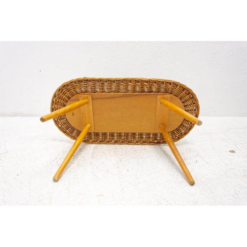 Vintage Rattan Hocker von Jan Kalous für Úluv, Tschechoslowakei 1960