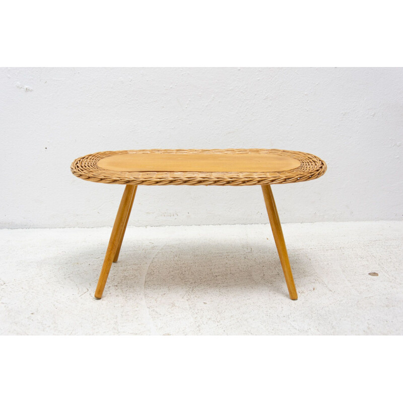 Vintage Rattan Hocker von Jan Kalous für Úluv, Tschechoslowakei 1960