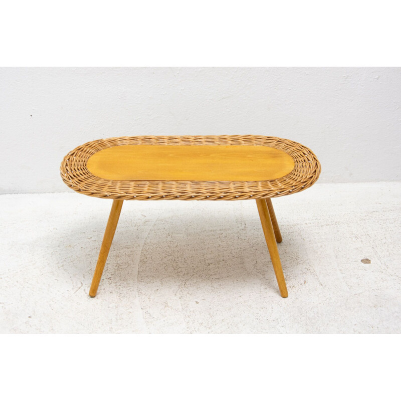 Mid century rattan stool by Jan Kalous for Úluv, Czechoslovakia 1960s