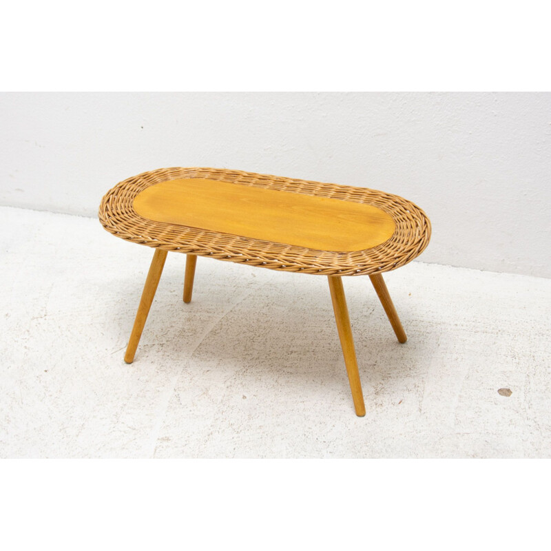 Mid century rattan stool by Jan Kalous for Úluv, Czechoslovakia 1960s