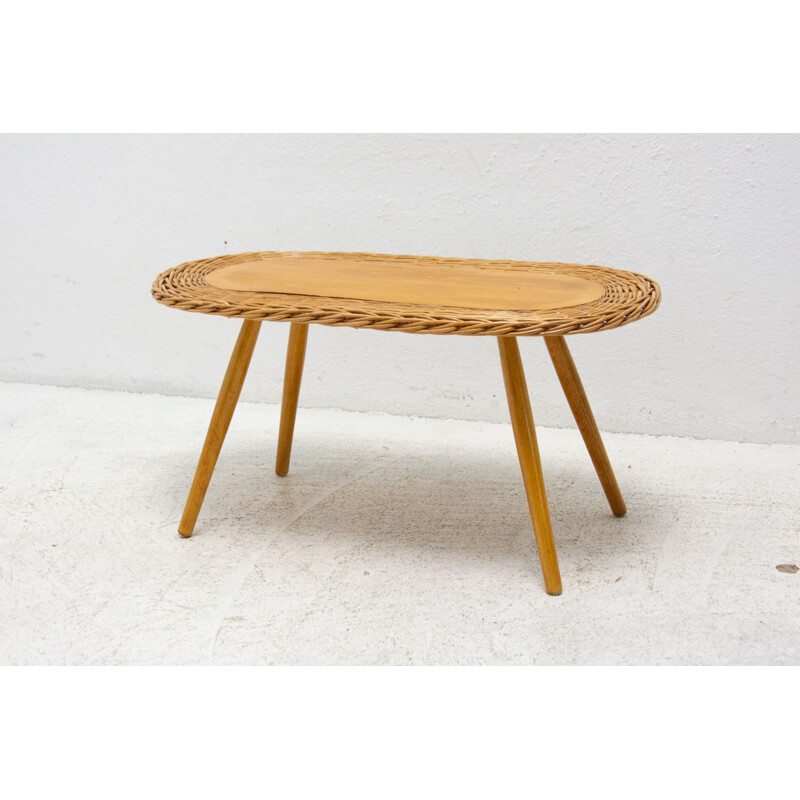 Mid century rattan stool by Jan Kalous for Úluv, Czechoslovakia 1960s