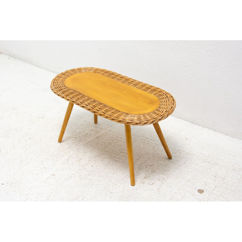 Mid century rattan stool by Jan Kalous for Úluv, Czechoslovakia 1960s