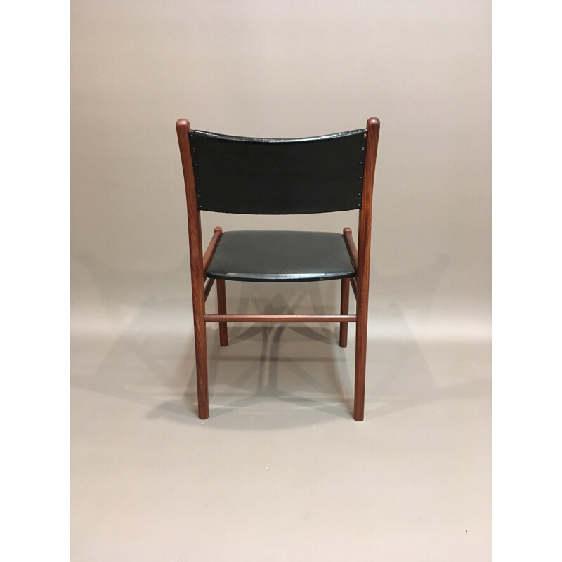 Suite de 4 chaises en teck et simili cuir - 1950