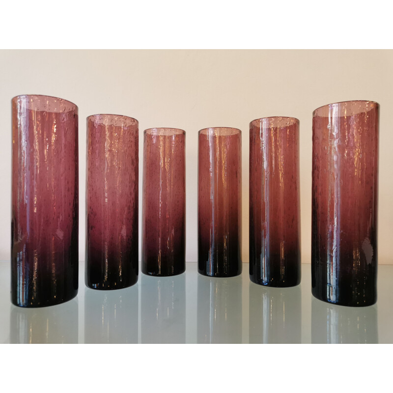 Set of 6 vintage glass tubes blown by Biot, France 1970s