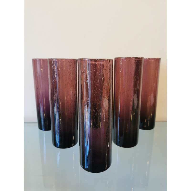 Lot de 6 verres tubes vintage en verre soufflé par Biot, France 1970