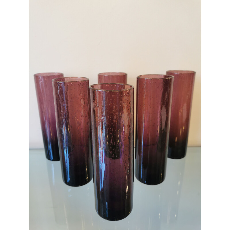 Lot de 6 verres tubes vintage en verre soufflé par Biot, France 1970