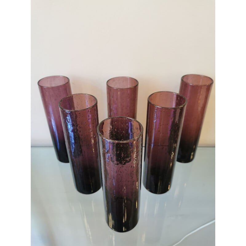 Lot de 6 verres tubes vintage en verre soufflé par Biot, France 1970