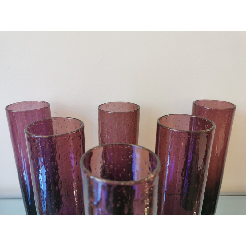 Set of 6 vintage glass tubes blown by Biot, France 1970s