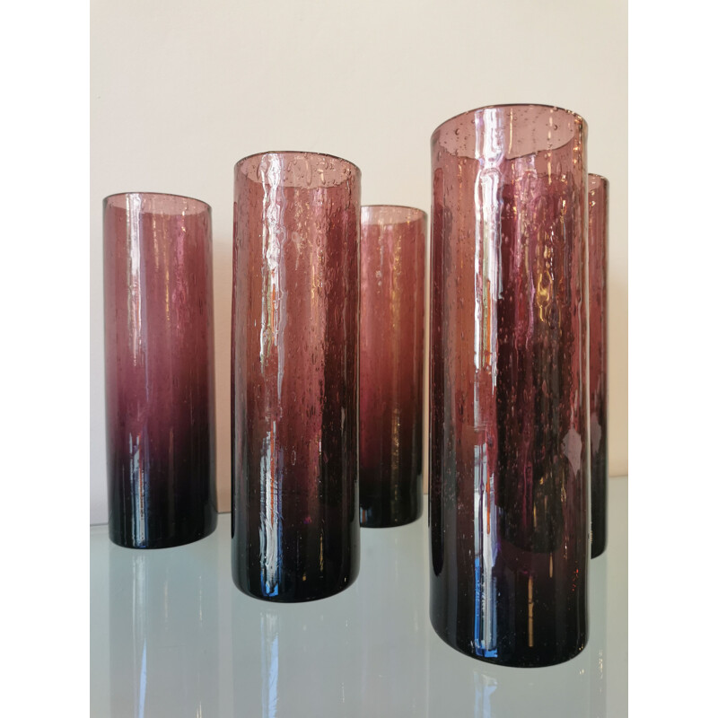 Set of 6 vintage glass tubes blown by Biot, France 1970s