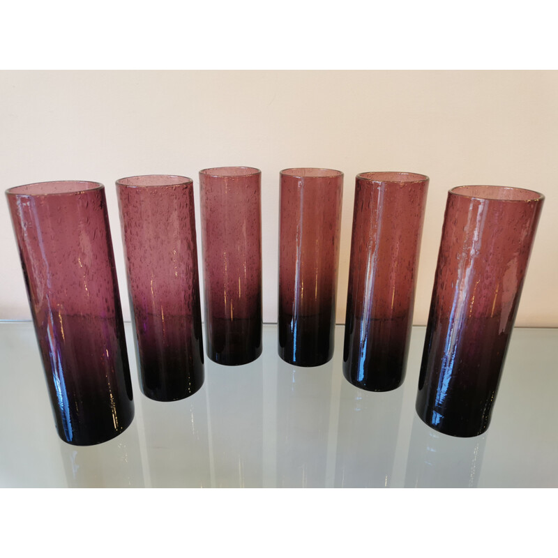 Set of 6 vintage glass tubes blown by Biot, France 1970s