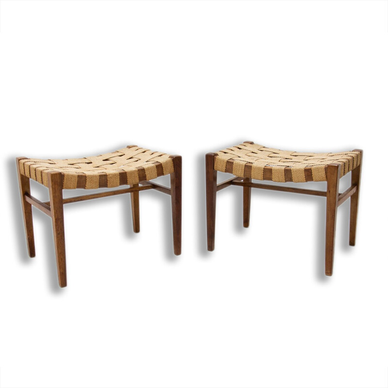 Pair of mid century beech wood stools by Krasna Jizba, Czechoslovakia 1960s