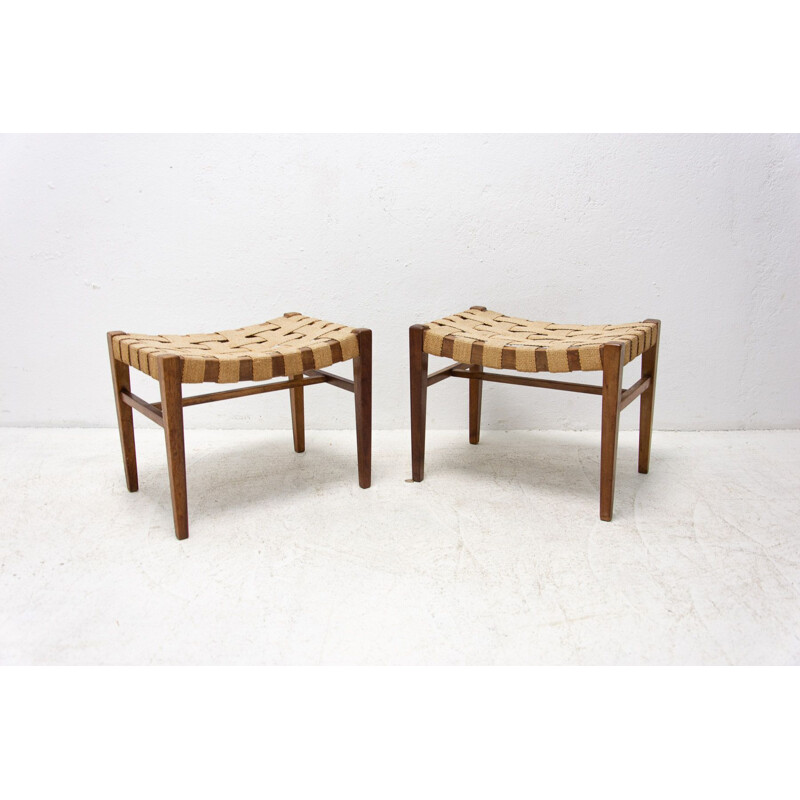 Pair of mid century beech wood stools by Krasna Jizba, Czechoslovakia 1960s