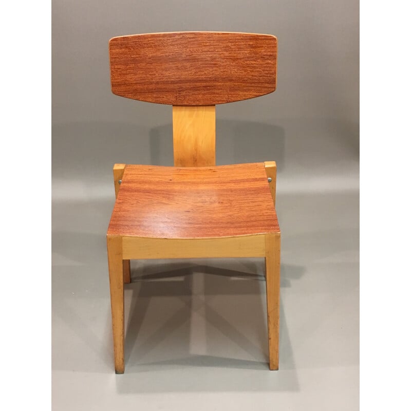 Set of 6 stackable chairs in rosewood and oak, Egon BRO - 1960s