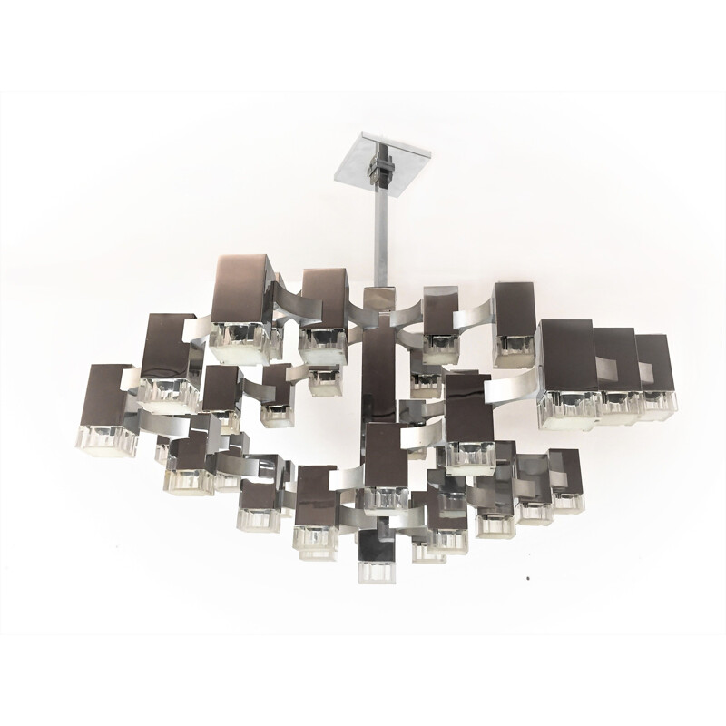 Vintage Cubic chandelier with 37 lights by Gaetano Sciolari