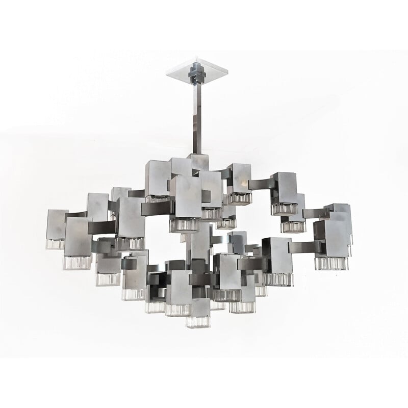 Vintage Cubic chandelier with 37 lights by Gaetano Sciolari