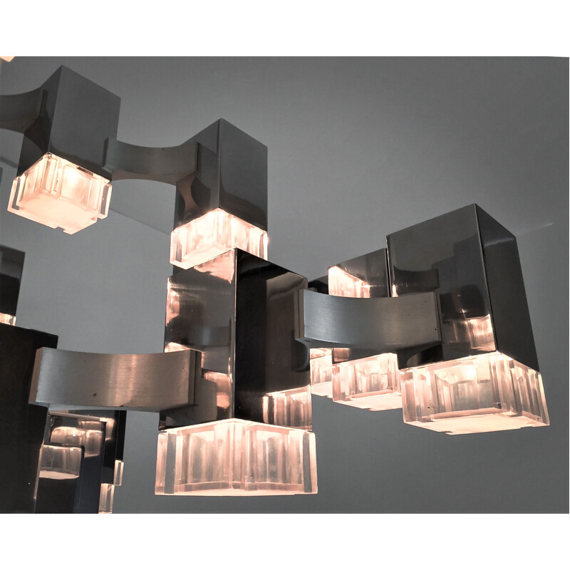 Vintage Cubic chandelier with 37 lights by Gaetano Sciolari