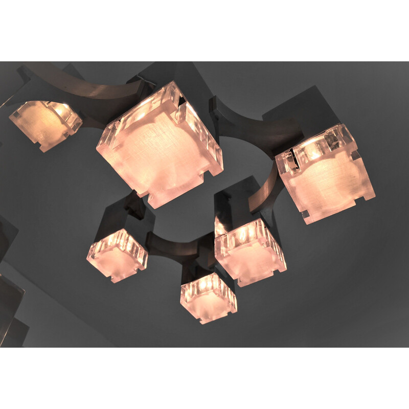 Vintage Cubic chandelier with 37 lights by Gaetano Sciolari