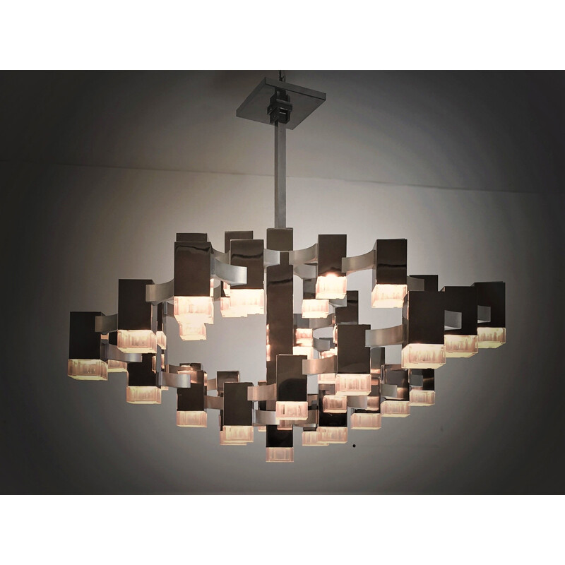 Vintage Cubic chandelier with 37 lights by Gaetano Sciolari