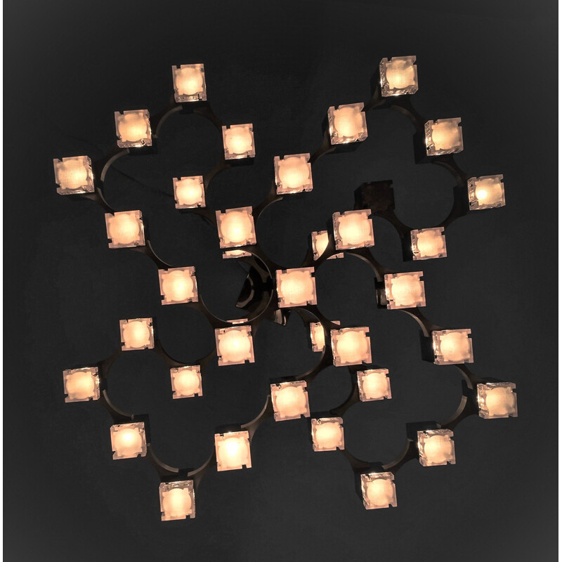 Lustre cubique vintage à 37 lumières par Gaetano Sciolari