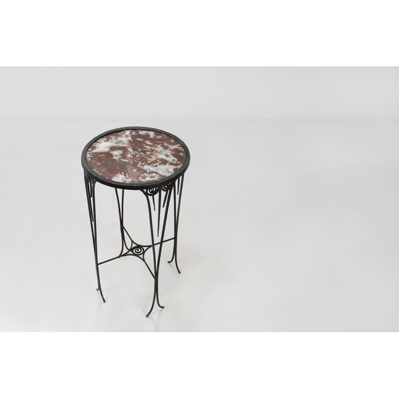 Table d'appoint Art Déco vintage en fer forgé et marbre