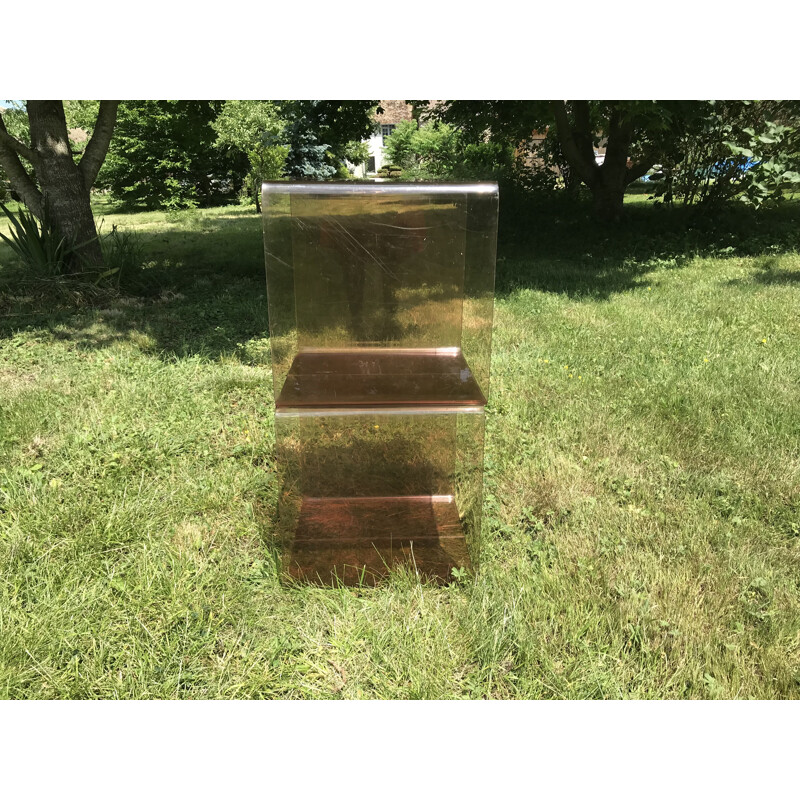 Pair of vintage smoked plexiglass night stands, 1970