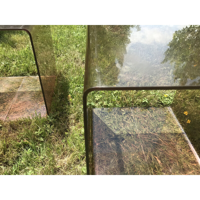 Pair of vintage smoked plexiglass night stands, 1970