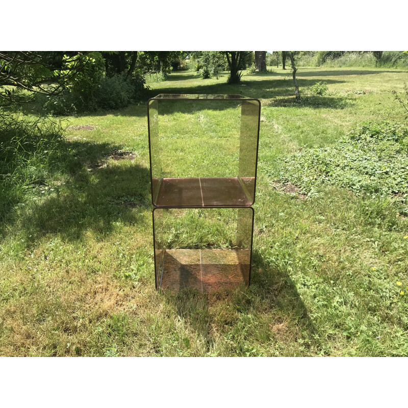 Pair of vintage smoked plexiglass night stands, 1970