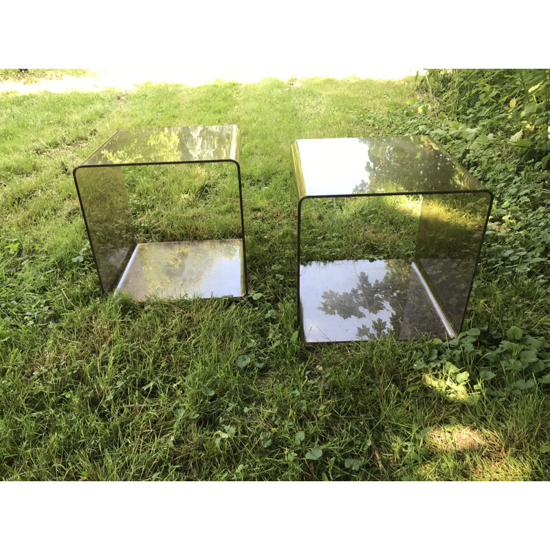 Pair of vintage smoked plexiglass night stands, 1970