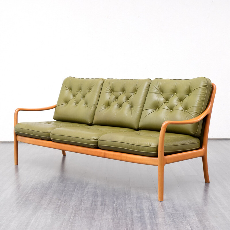 Canapé en merisier et cuir - années 60