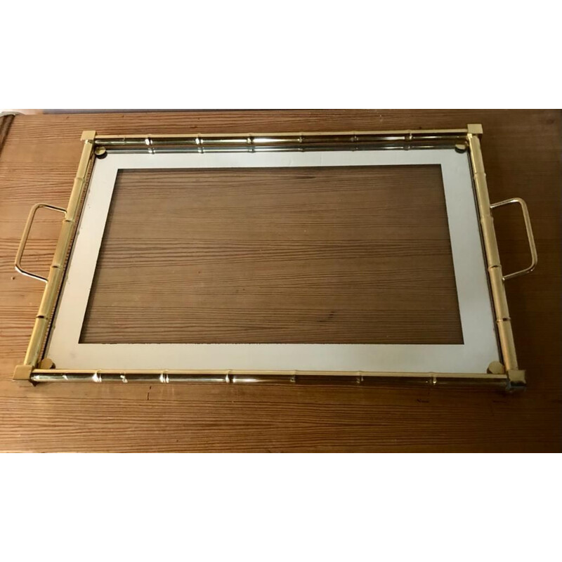 Vintage glass and brass tray, 1970