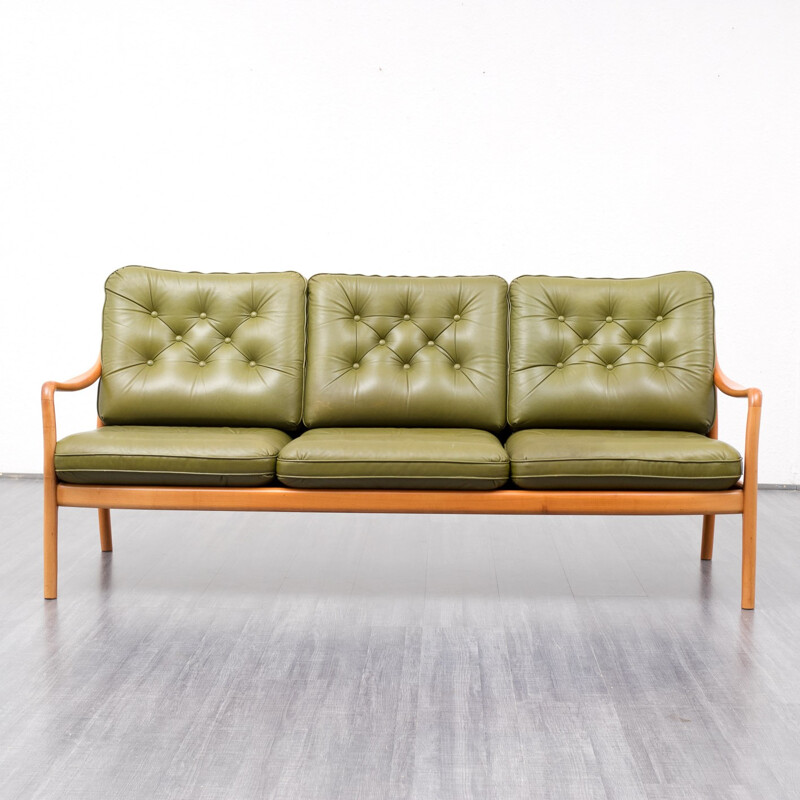 Sofa in cherrywood and leather - 1960s