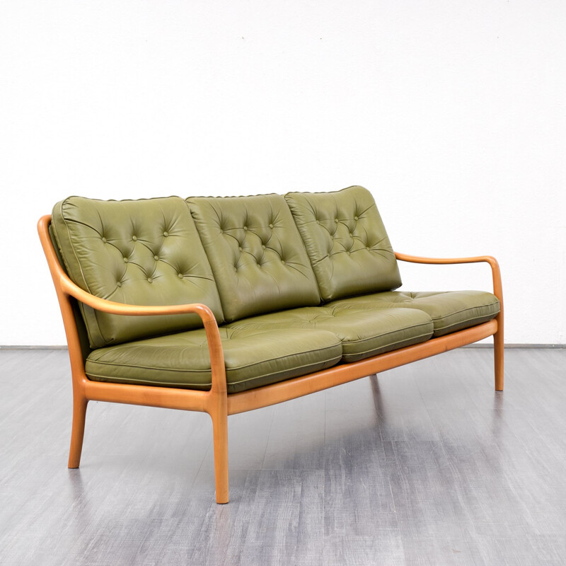 Sofa in cherrywood and leather - 1960s