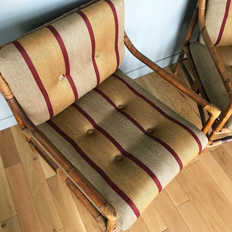 Pair of vintage bamboo armchairs, 1950s-1960s