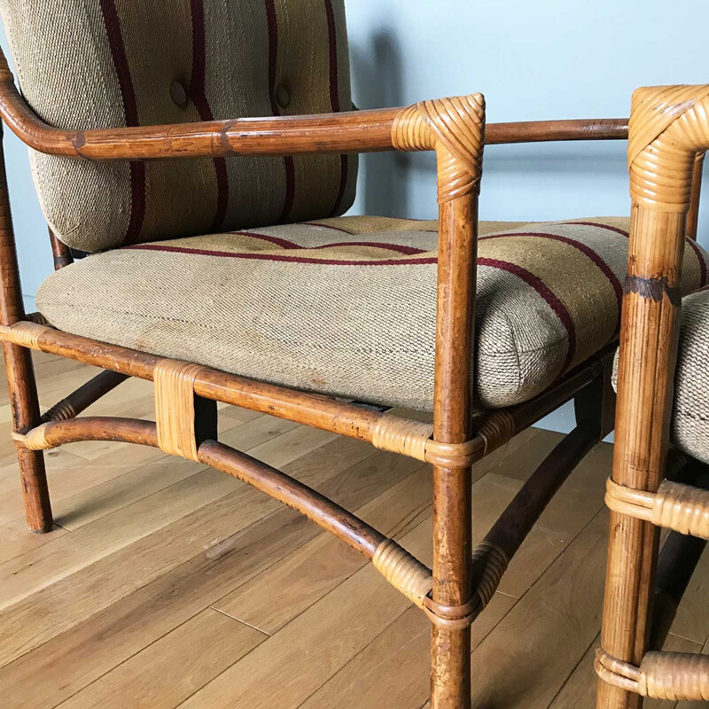 Paire de fauteuils vintage en bambou, 1950-1960