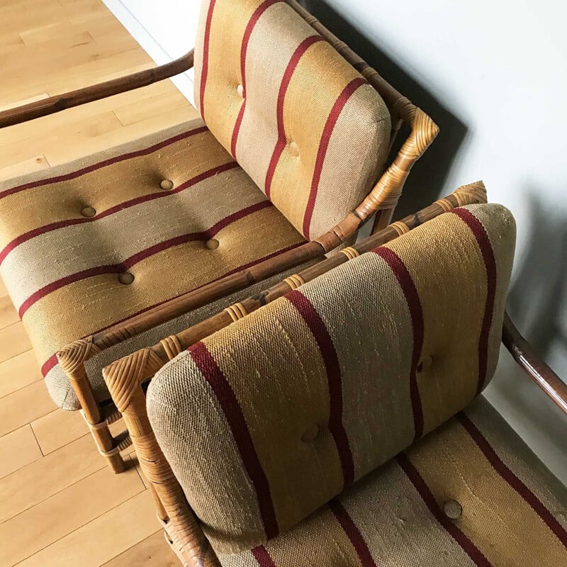 Pair of vintage bamboo armchairs, 1950s-1960s