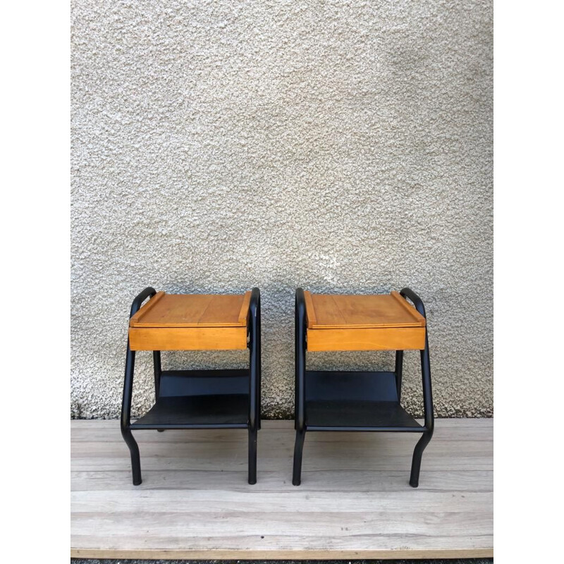 Pair of vintage night stands in tubular metal by Jacques Hitier, 1950-1960s
