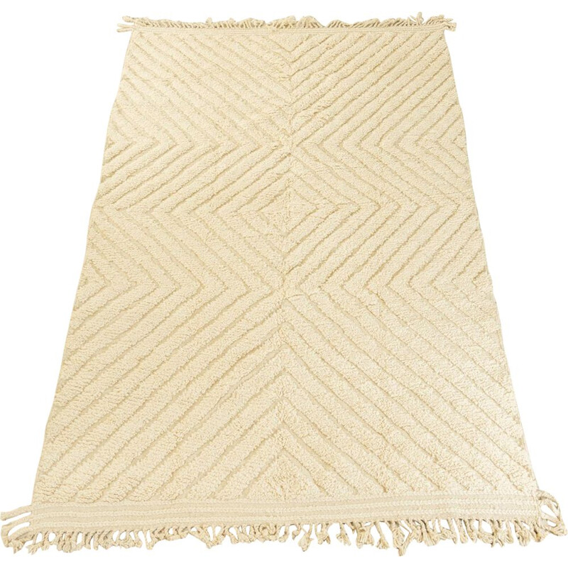 Vintage onzichtbaar crème wollen Berber tapijt, Marokko