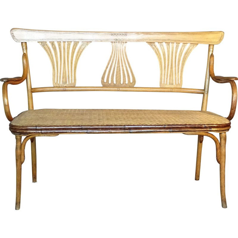 Panca vintage in legno curvato Art Nouveau di Kohn, 1905