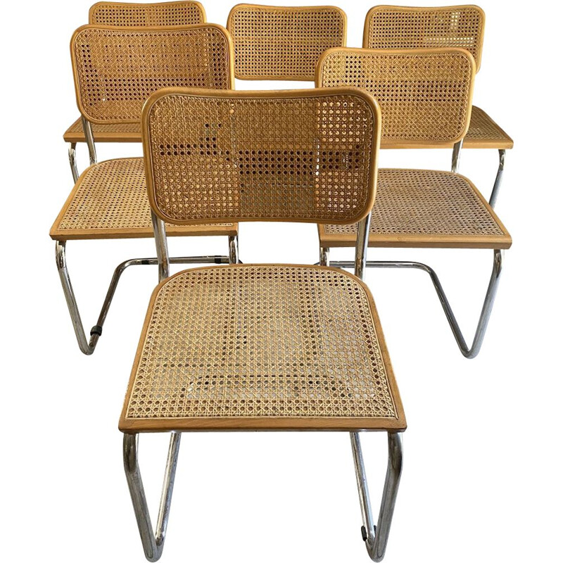Lot de 6 chaises vintage Cesca en hêtre blond par Marcel Breuer, 1980