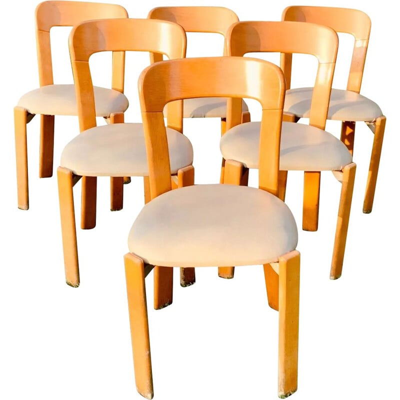 Set of 6 vintage wood and imitation chairs, 1960