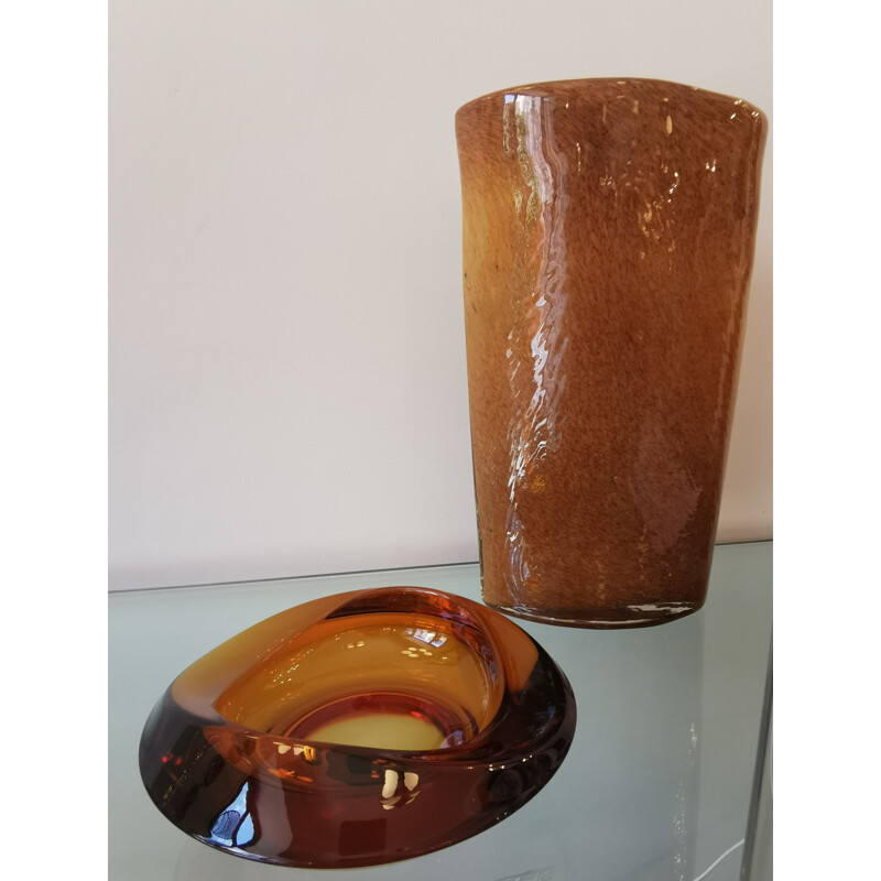 Vintage ashtray in amber glass, 1970s