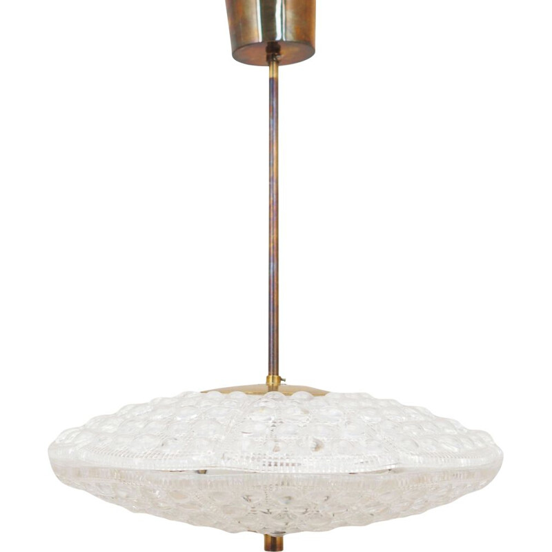 Vintage brass and glass chandelier by Carl Fagerlund for Orrefors, Sweden 1960