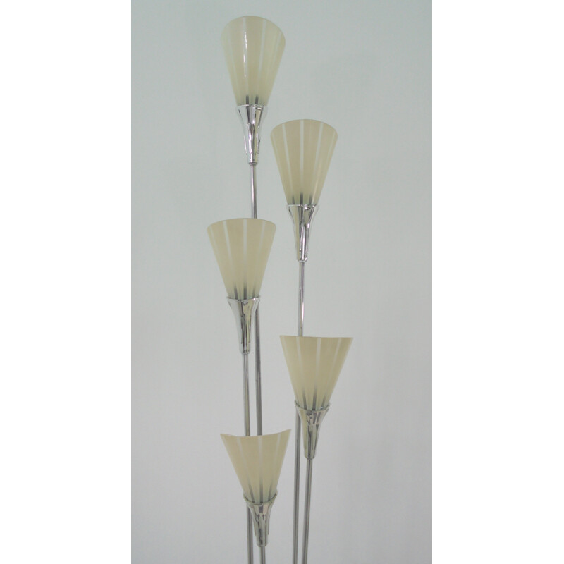 Vintage chrome floorlamp 5 glass shades - 1950s