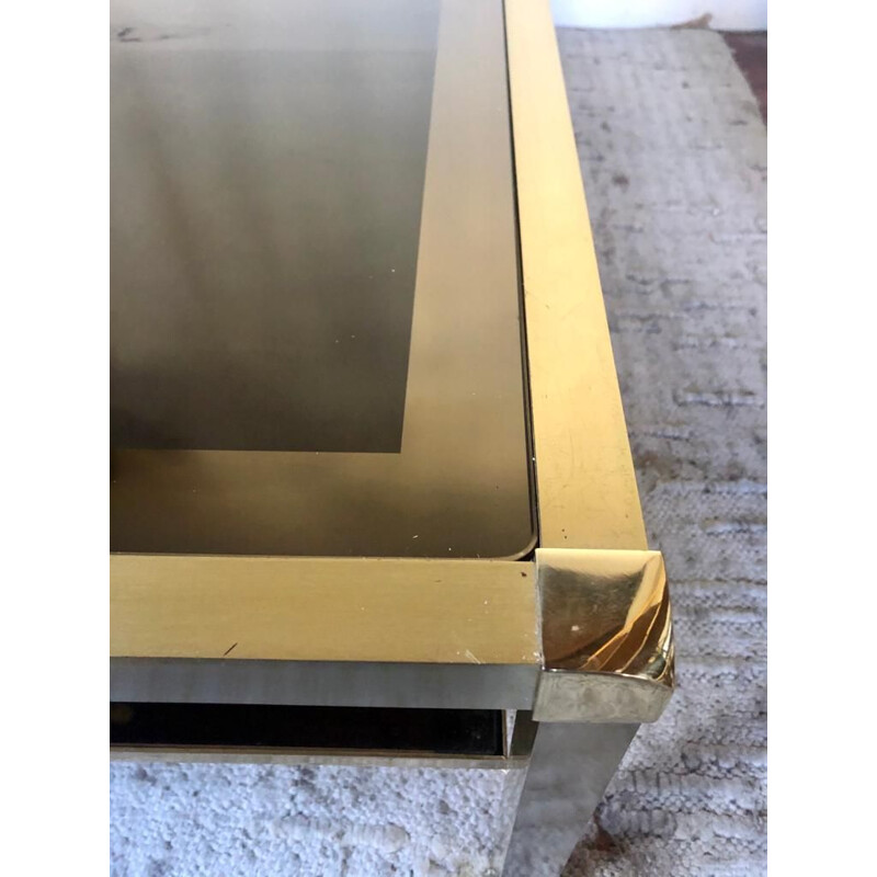 Vintage Italian coffee table in brass and smoked glass, 1970