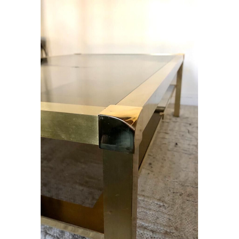 Vintage Italian coffee table in brass and smoked glass, 1970