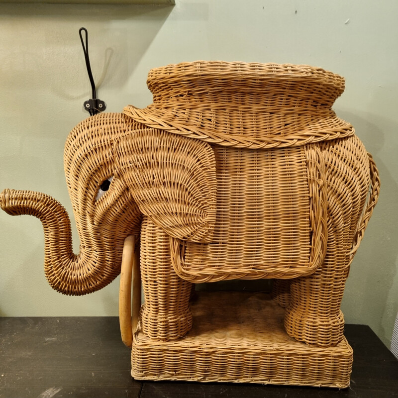 Table d'appoint éléphant vintage en rotin par Viva Del Sud